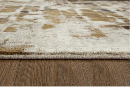 8' Natural And Brown Abstract Runner Rug