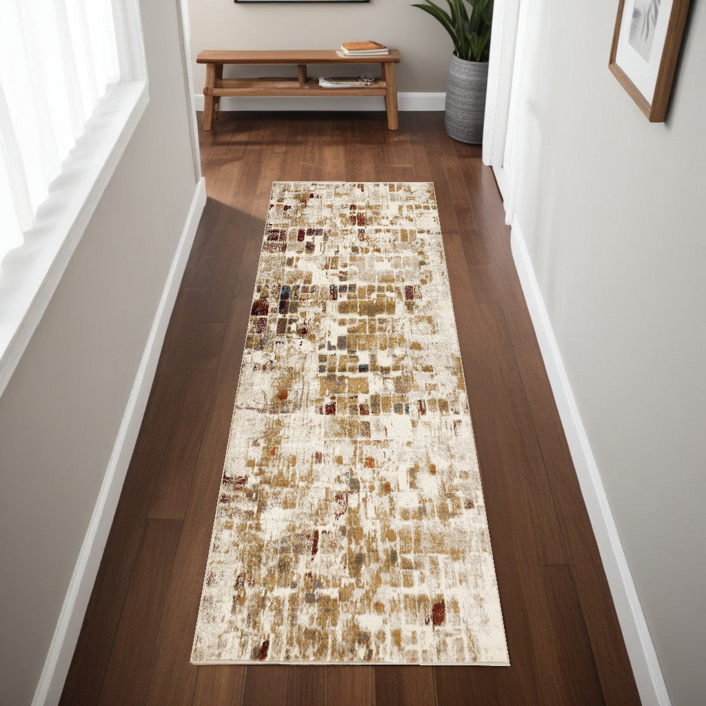 8' Runner Natural Abstract Area Rug