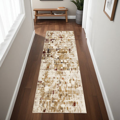 8' Natural And Brown Abstract Runner Rug