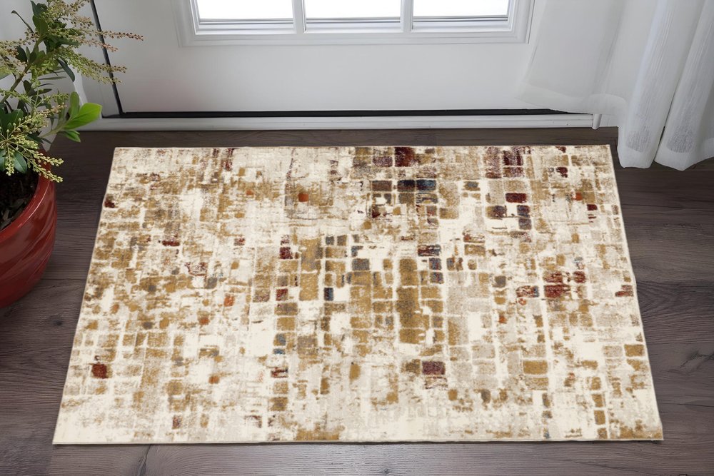 3' X 5' Natural And Brown Abstract Area Rug