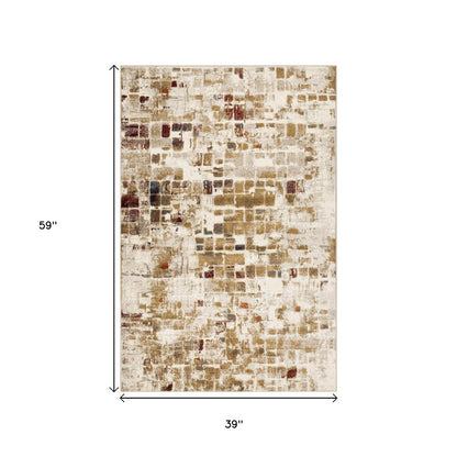 3' X 5' Natural And Brown Abstract Area Rug