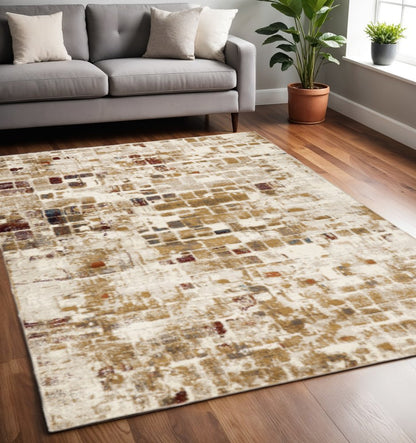 5' X 8' Natural And Brown Abstract Area Rug
