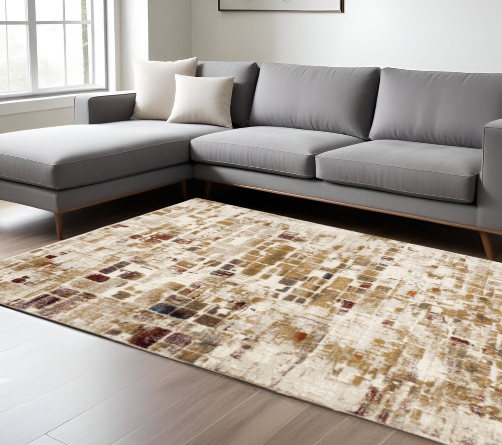 8' X 11' Natural And Brown Abstract Area Rug