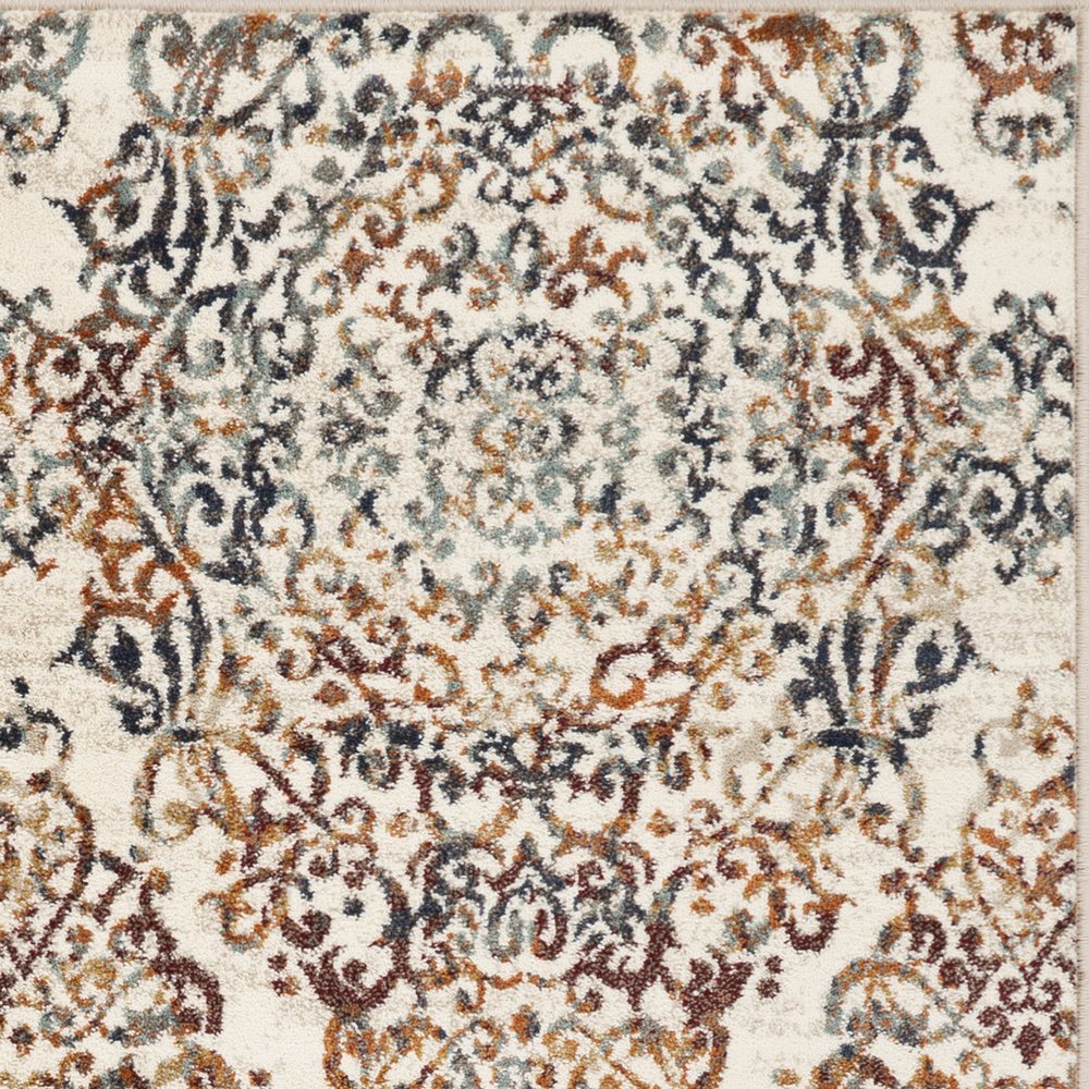 3' X 5' Ivory Rust And Green Oriental Area Rug