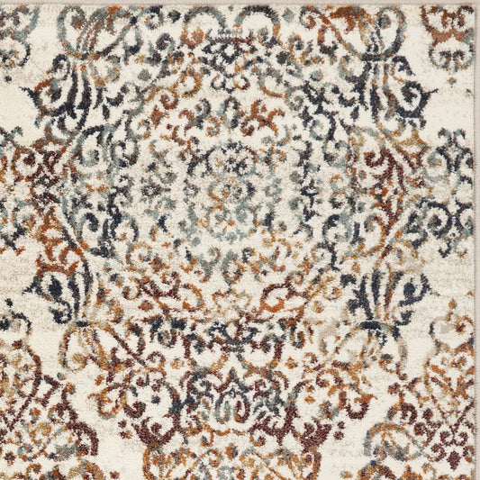 3' X 5' Ivory Rust And Green Oriental Area Rug