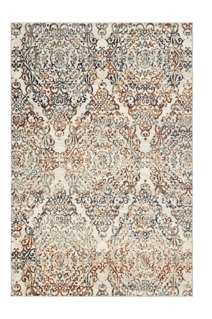 5' X 8' Ivory Rust And Green Oriental Area Rug