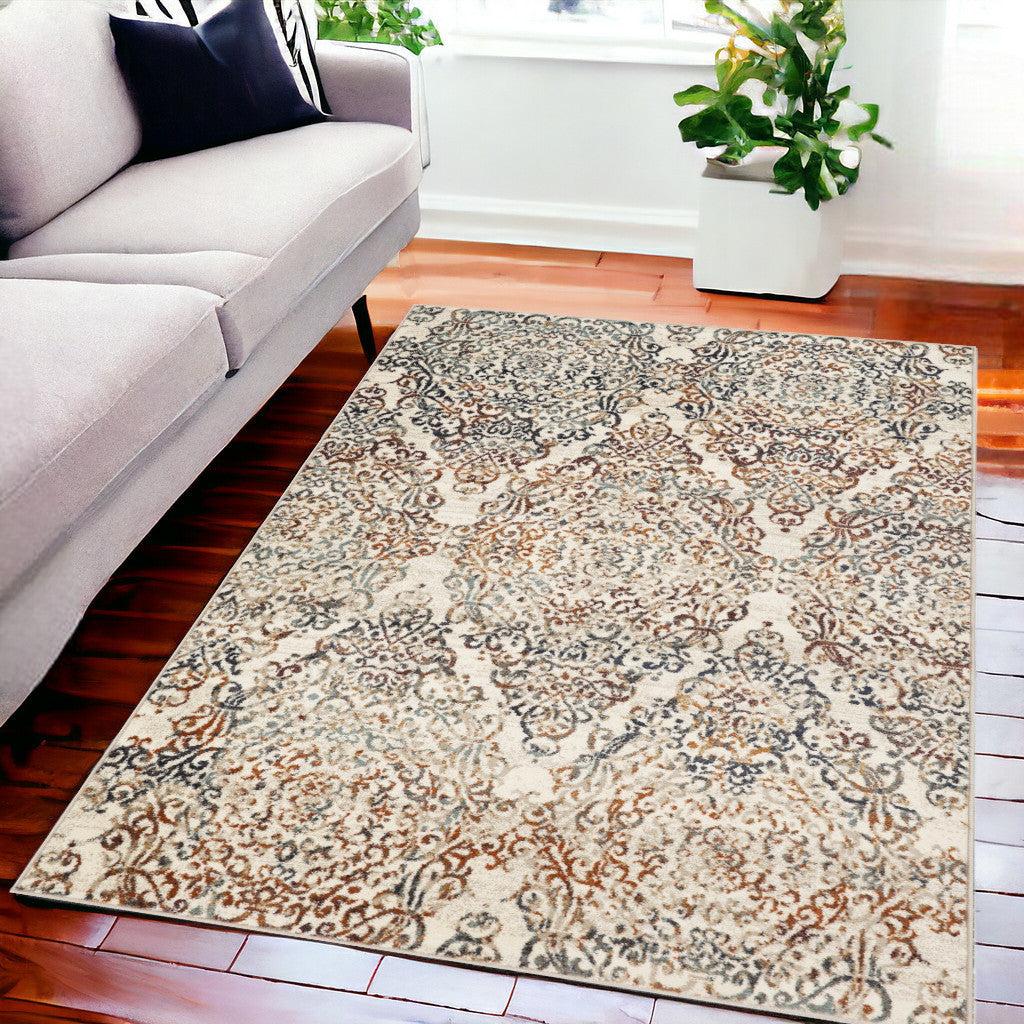 5' X 8' Ivory Oriental Area Rug