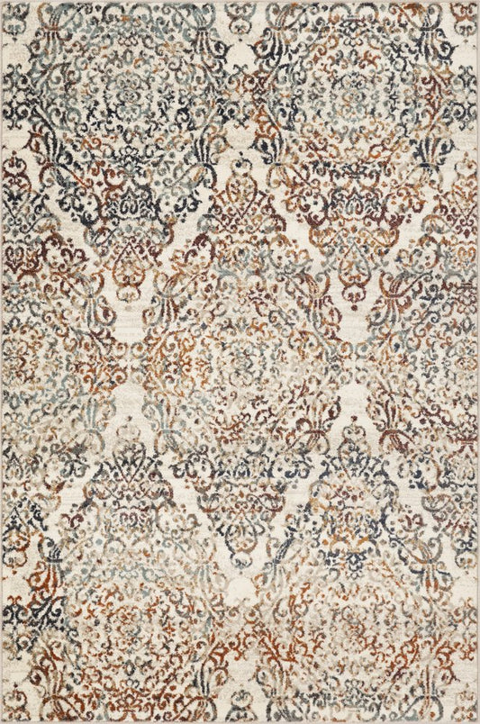 5' X 8' Ivory Rust And Green Oriental Area Rug