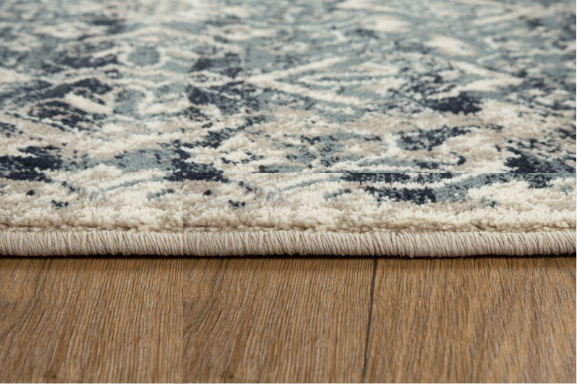 8' Runner Ivory and Blue Oriental Runner Rug