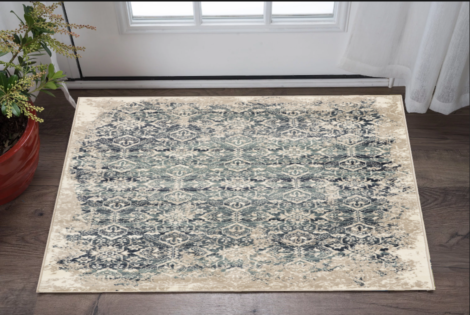 3' X 5' Ivory and Blue Oriental Area Rug