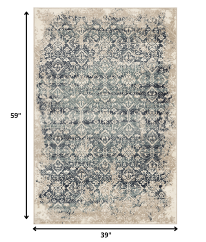 3' X 5' Ivory and Blue Oriental Area Rug