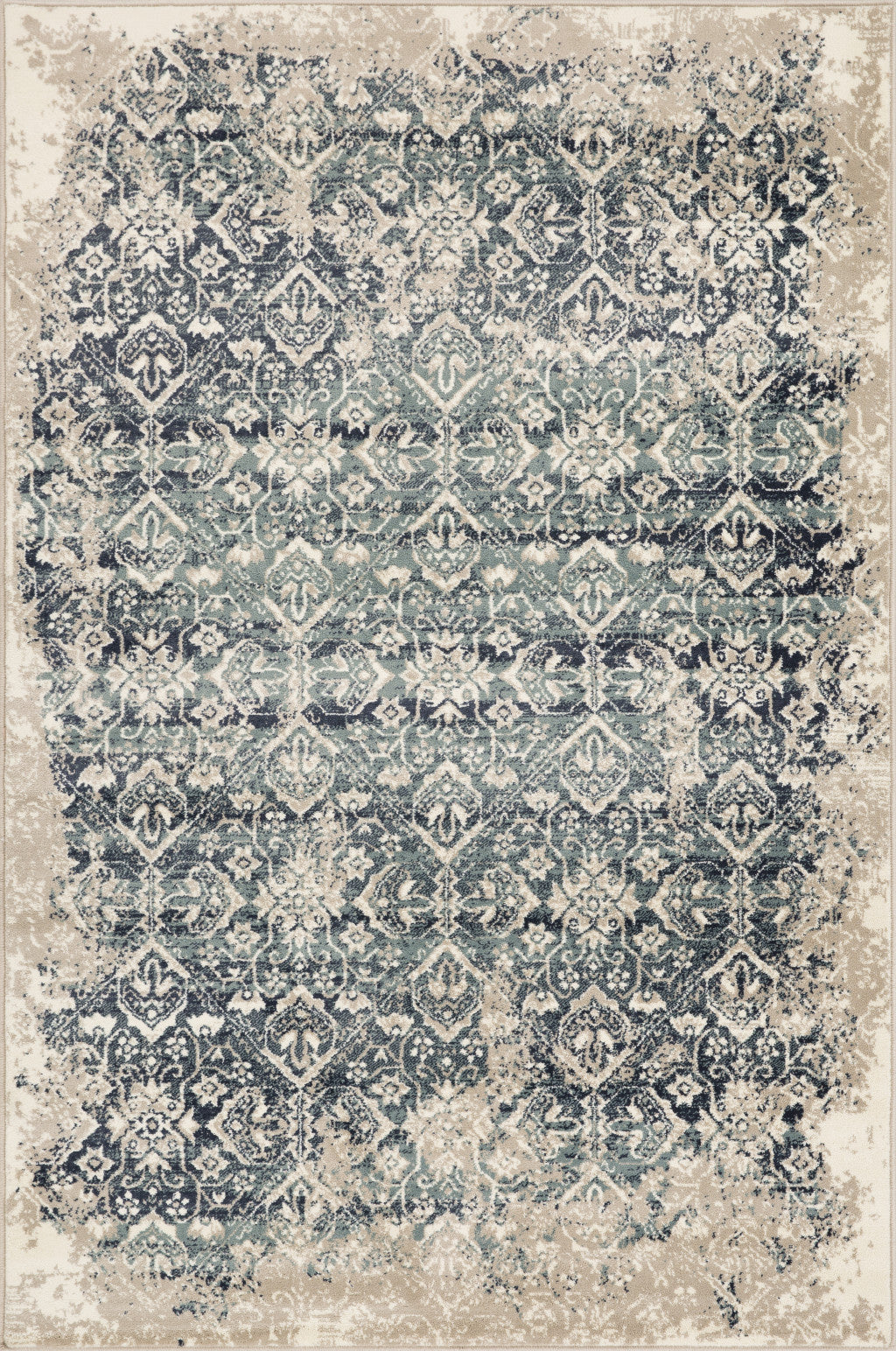 5' X 8' Ivory and Blue Oriental Area Rug