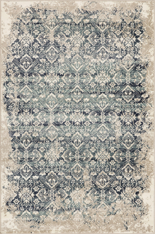 5' X 8' Ivory and Blue Oriental Area Rug