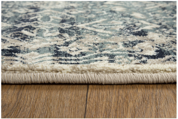 5' X 8' Ivory and Blue Oriental Area Rug