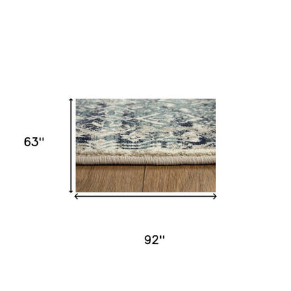 5' X 8' Ivory and Blue Oriental Area Rug