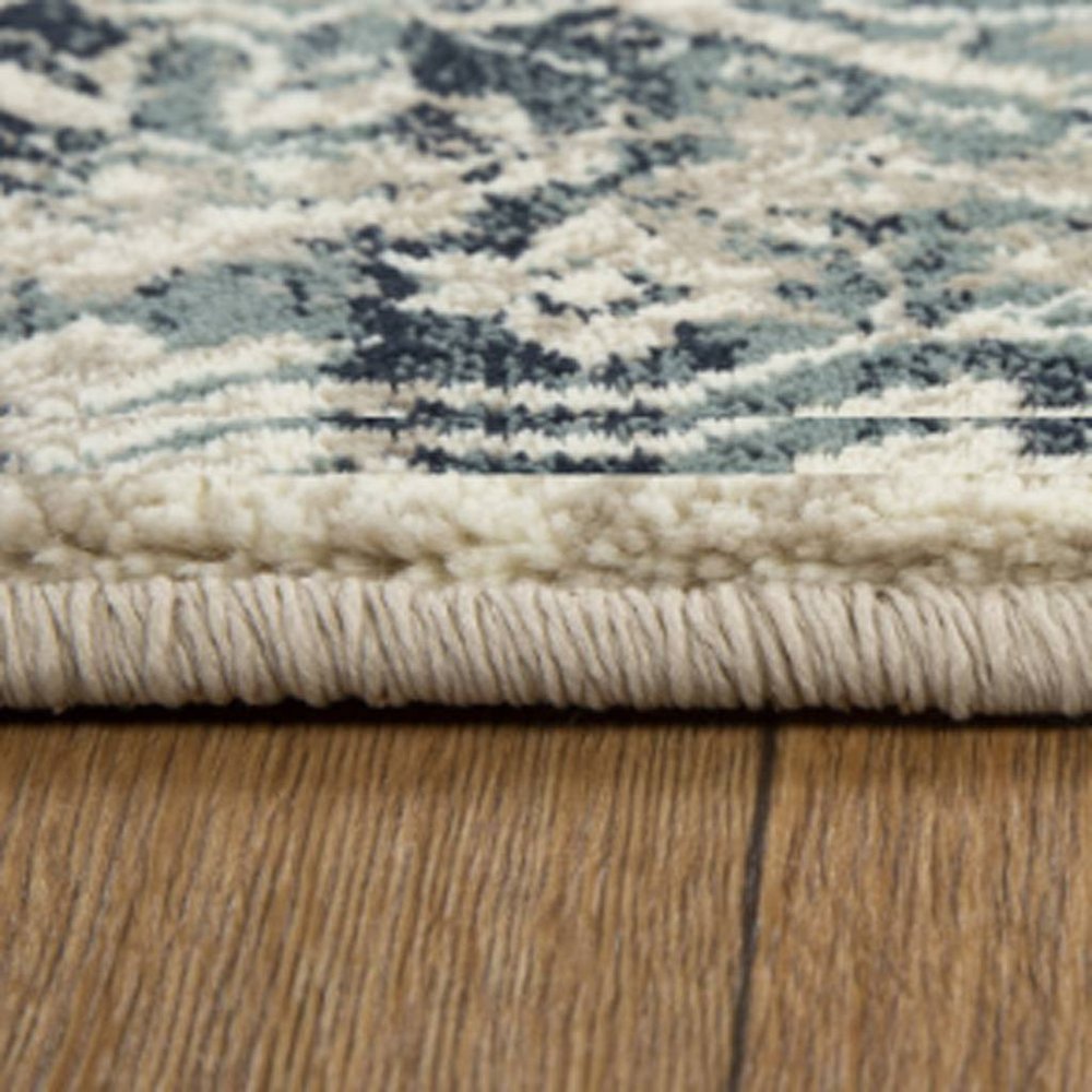 5' X 8' Ivory and Blue Oriental Area Rug