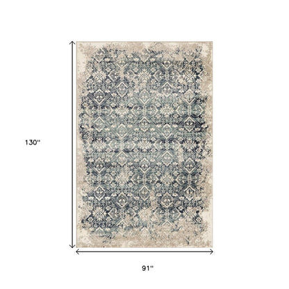 8' X 11' Ivory and Blue Oriental Area Rug