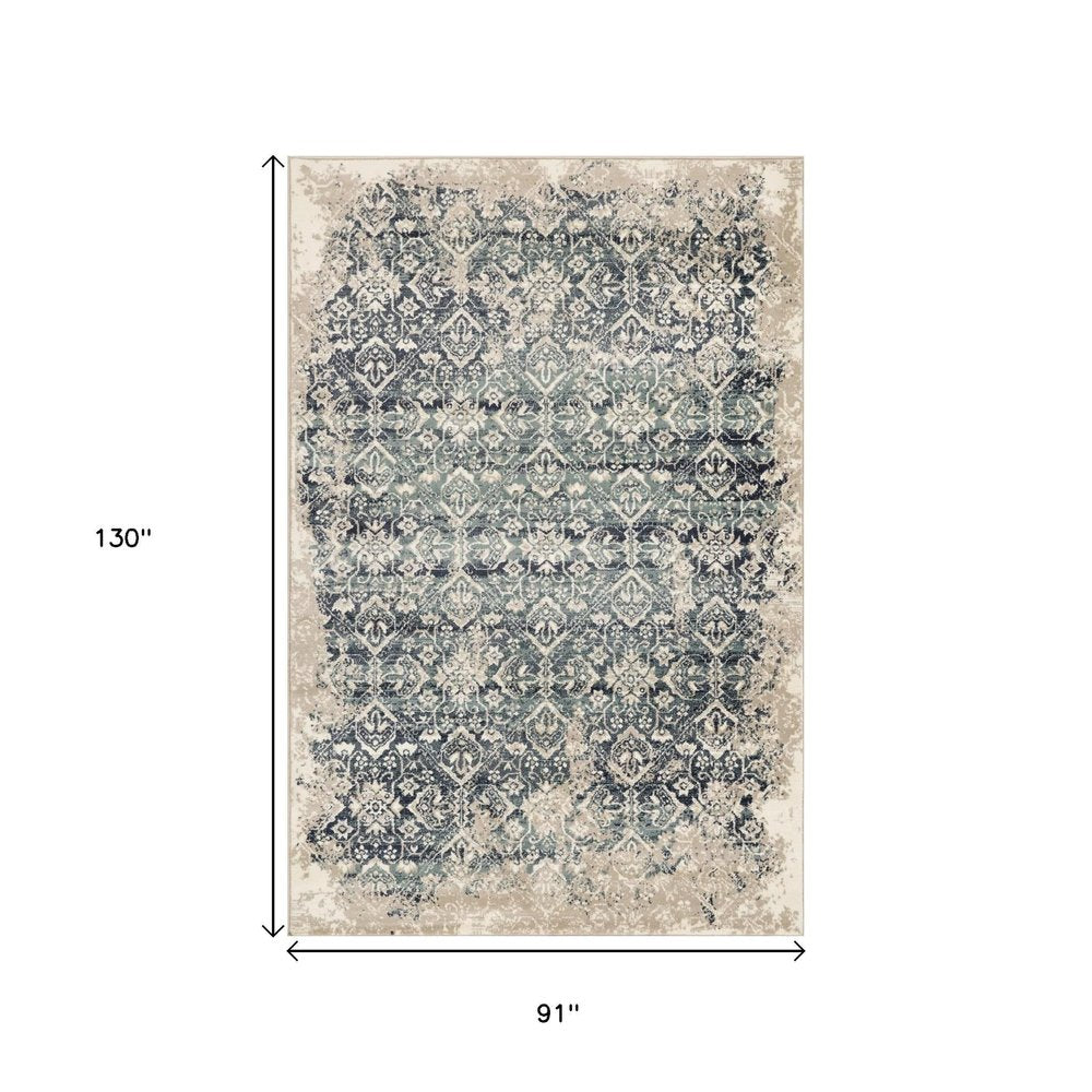 8' X 11' Ivory and Blue Oriental Area Rug