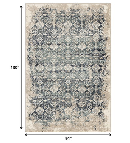 8' X 11' Ivory and Blue Oriental Area Rug