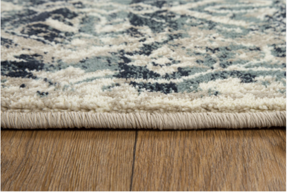 8' Ivory and Blue Round Oriental Area Rug