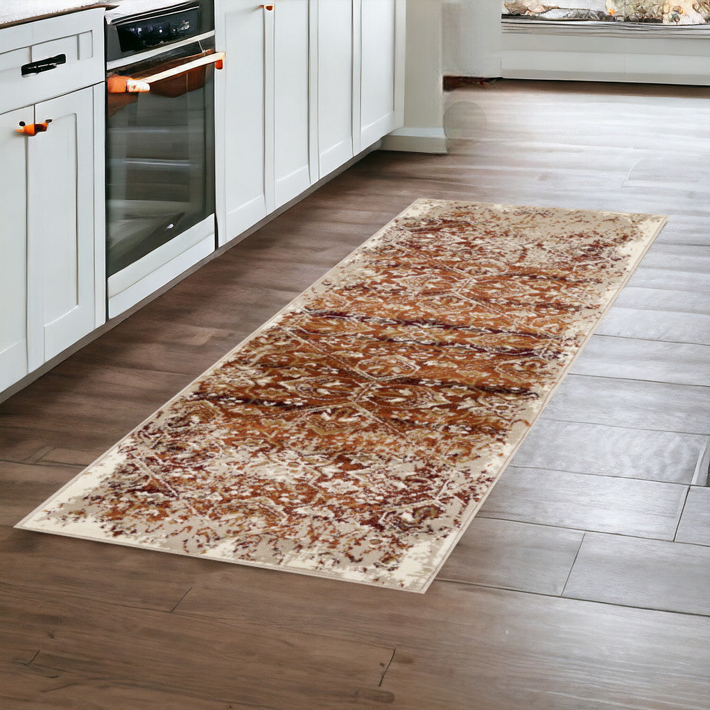 8' Runner Rust Oriental Runner Rug