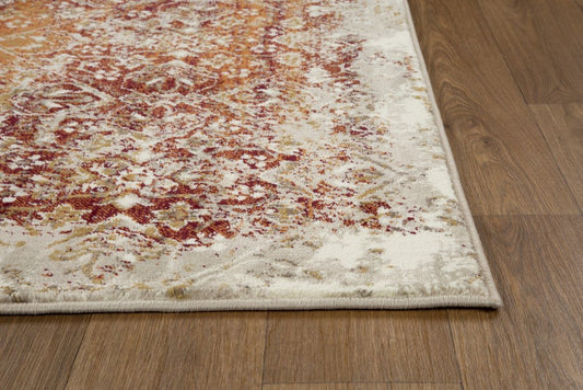 8' Rust And Ivory Oriental Runner Rug