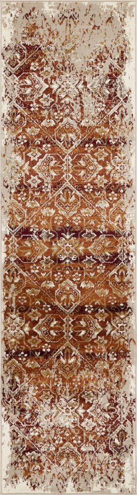 8' Rust And Ivory Oriental Runner Rug