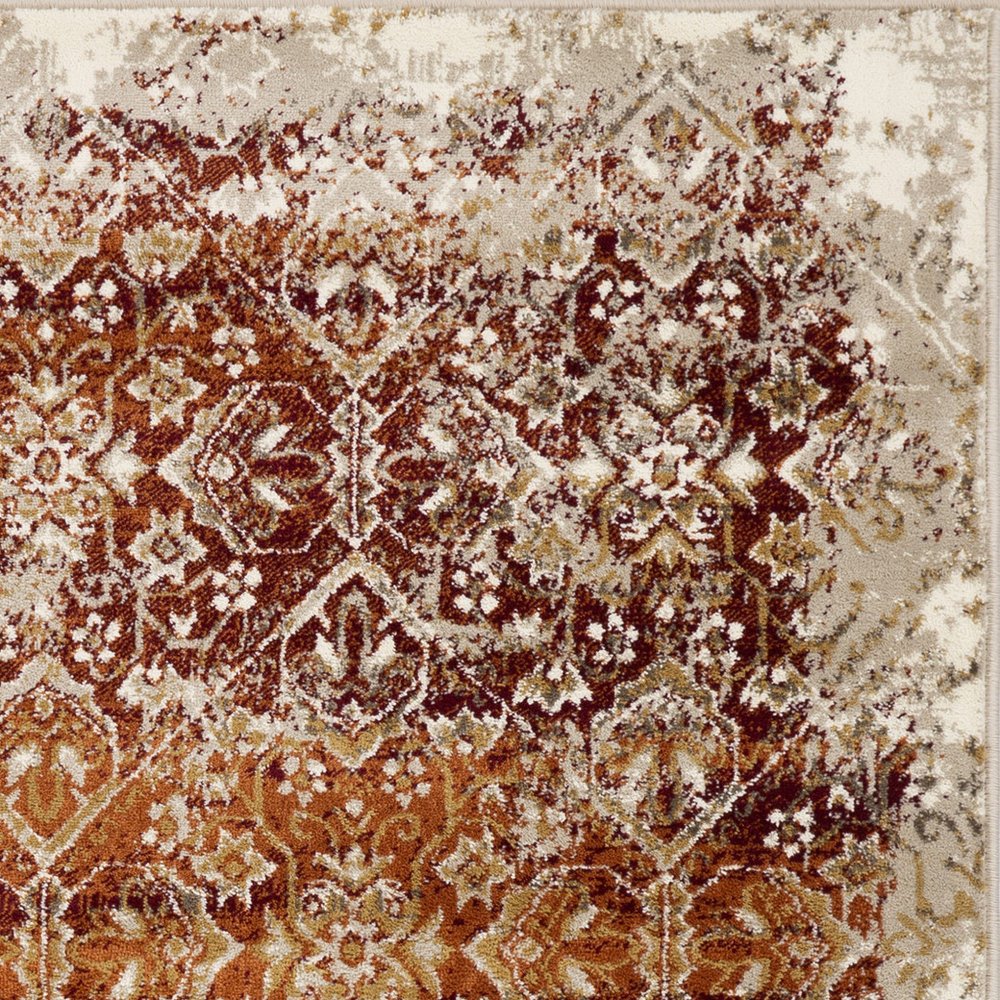 8' Rust And Ivory Oriental Runner Rug