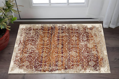 3' X 5' Rust And Ivory Oriental Area Rug