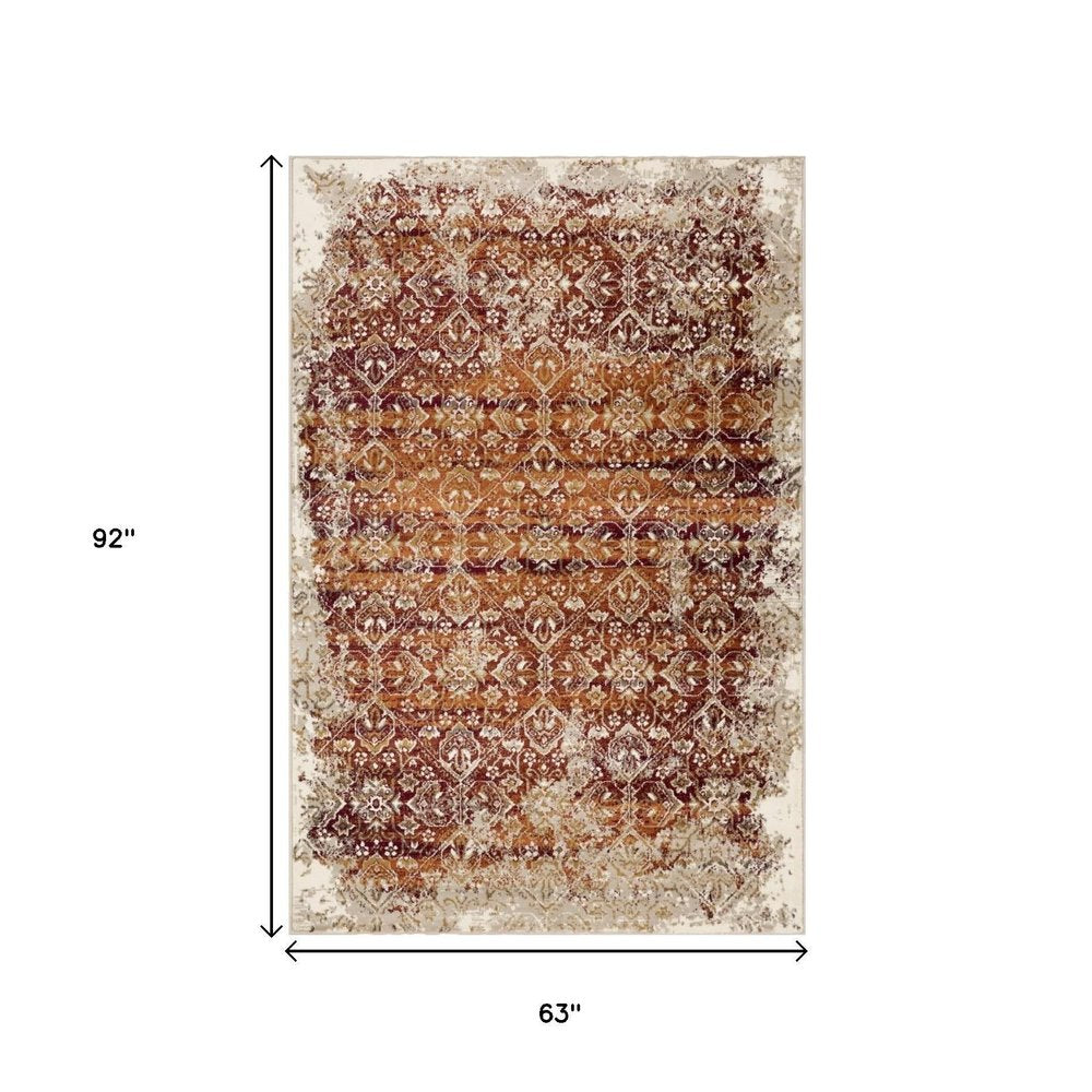 5' X 8' Rust And Ivory Oriental Area Rug
