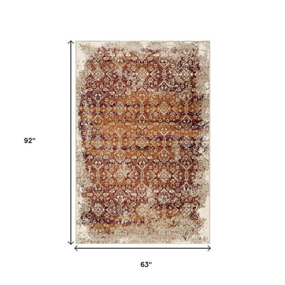 5' X 8' Rust And Ivory Oriental Area Rug