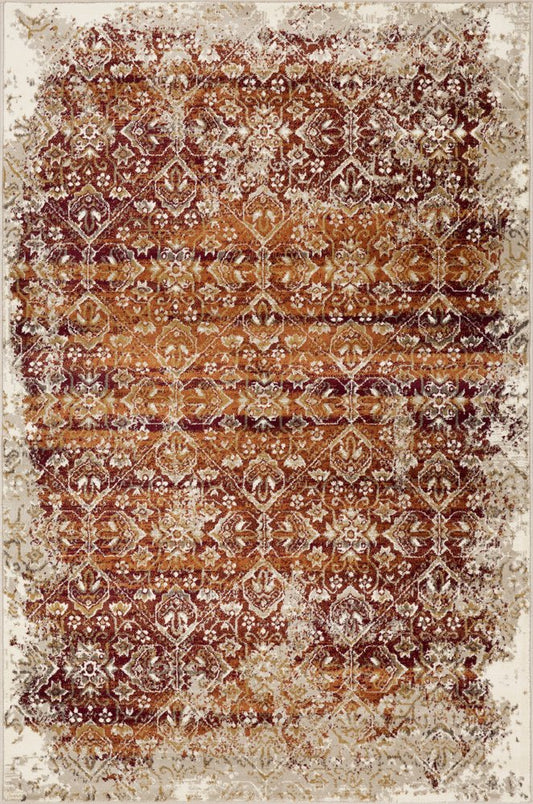 5' X 8' Rust And Ivory Oriental Area Rug