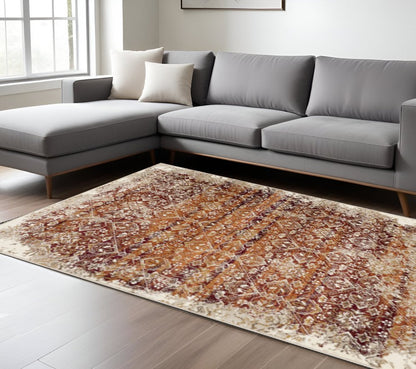 8' X 11' Rust And Ivory Oriental Area Rug