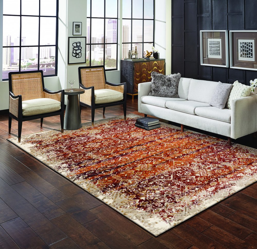 8' X 11' Rust And Ivory Oriental Area Rug