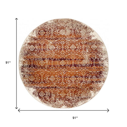 8' Rust And Ivory Oriental Round Rug