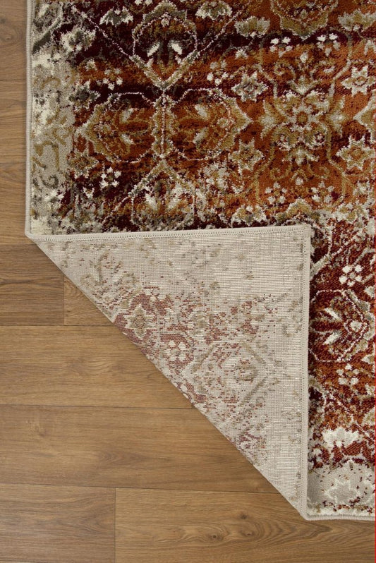 8' Rust And Ivory Oriental Round Rug