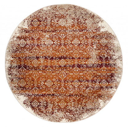8' Rust And Ivory Oriental Round Rug