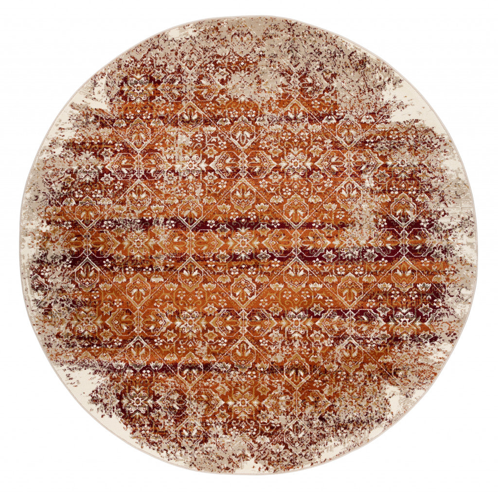 8' Rust Round Oriental Area Rug