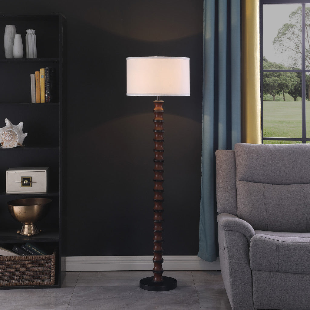 61" Dark Cherry Black Faux Wood Bubble Floor Lamp With White Drum Shade