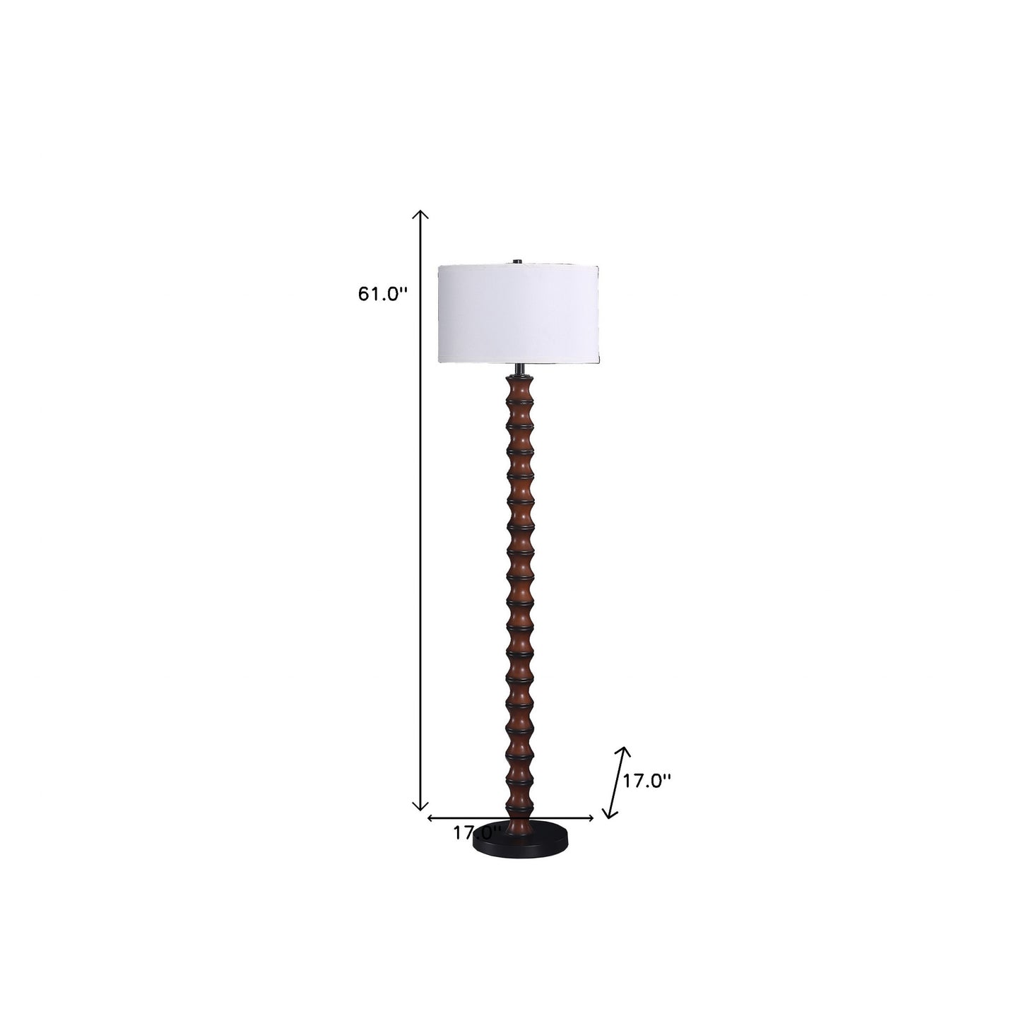 61" Dark Cherry Black Faux Wood Bubble Floor Lamp With White Drum Shade