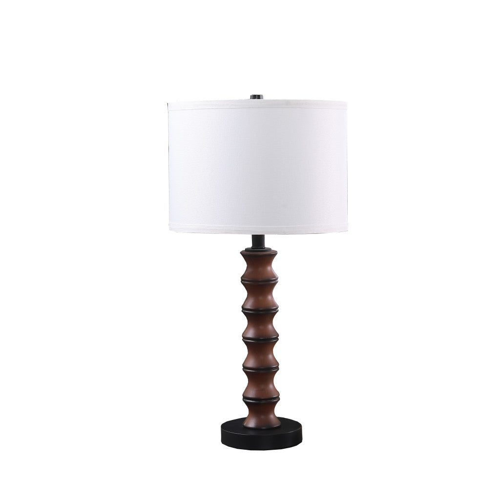 28" Dark Cherry Polyresin Indents Table Lamp With White Shade