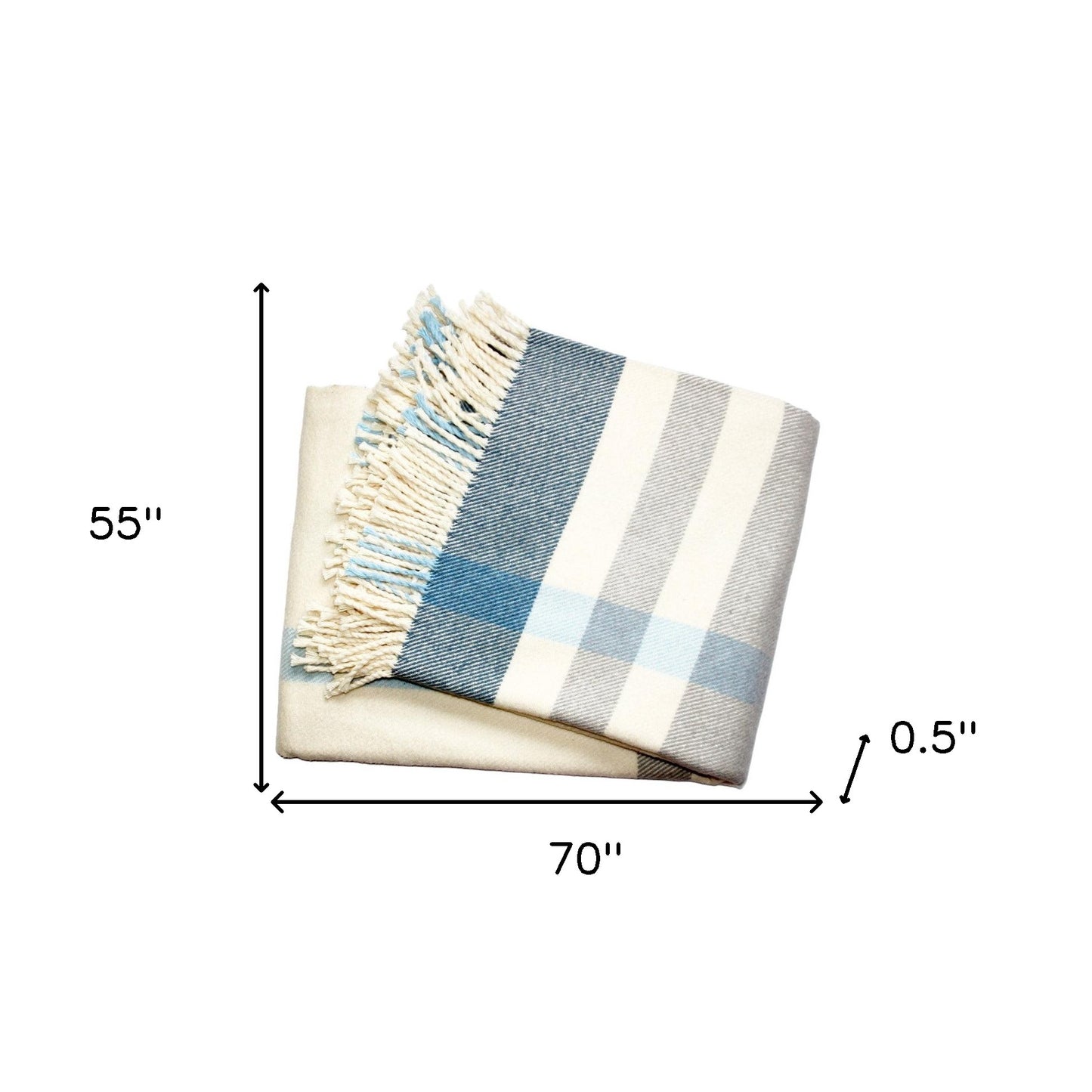 Plush Multi Blue Plaid Throw Blanket with Tassels