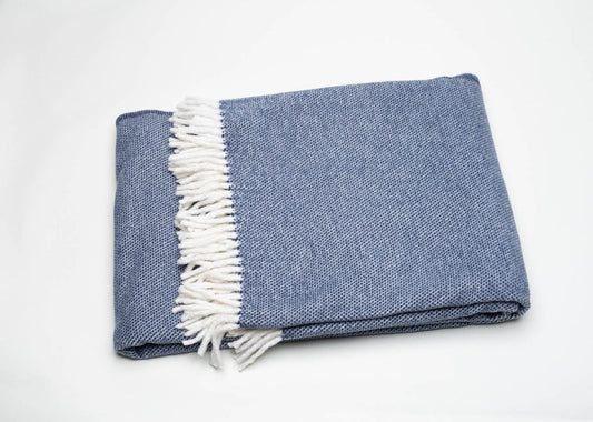 Navy Blue Mini Dot Fringed Throw Blanket