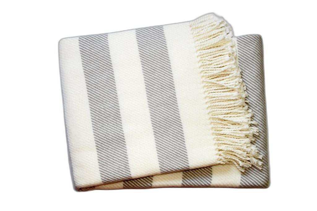 Cream and Gray Slanted Stripe Fringed Throw Blanket