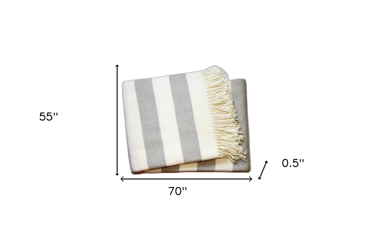 Cream and Gray Slanted Stripe Fringed Throw Blanket