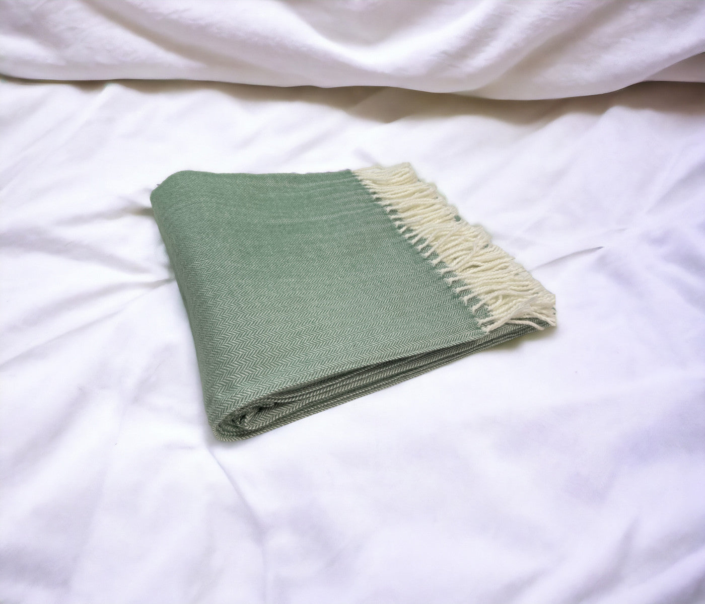 Pastel Green Soft Acrylic Herringbone Throw Blanket