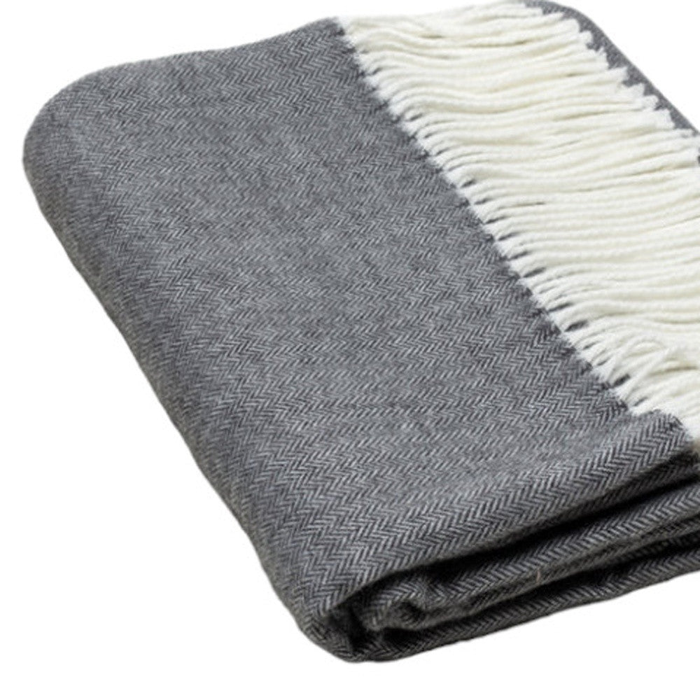 Dark Gray Soft Acrylic Herringbone Throw Blanket