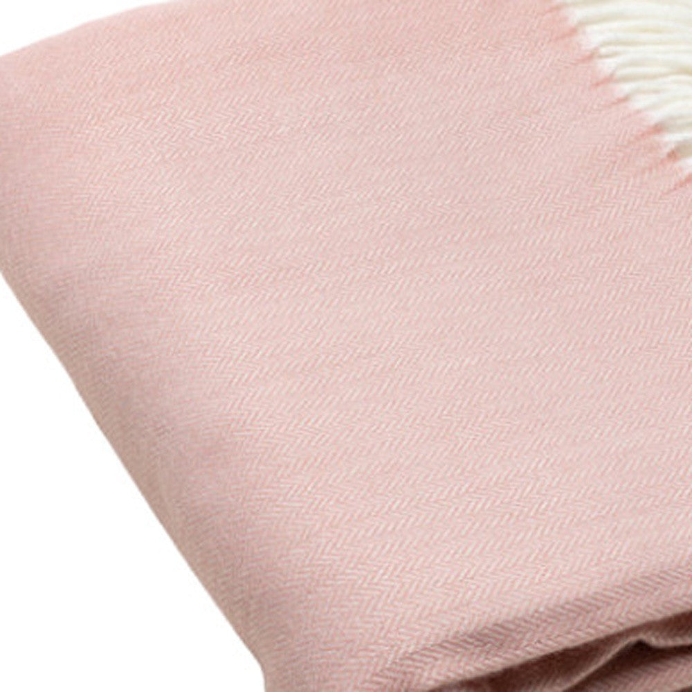 Pastel Pink Soft Acrylic Herringbone Throw Blanket