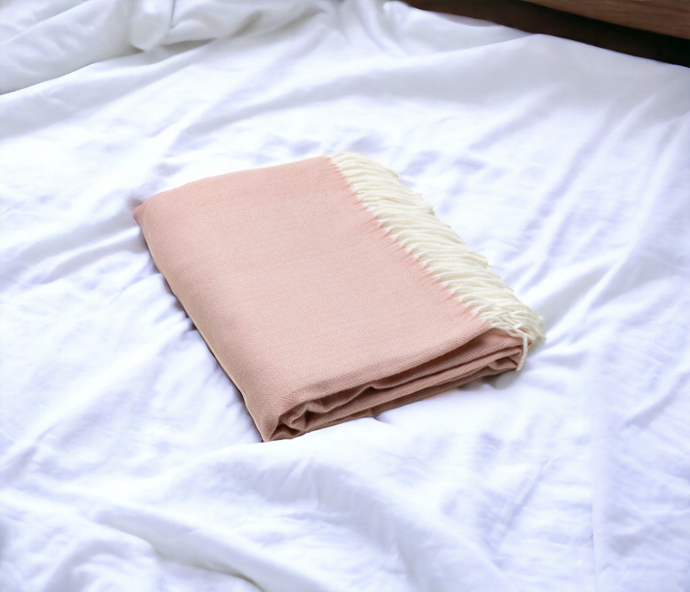 Pastel Pink Soft Acrylic Herringbone Throw Blanket