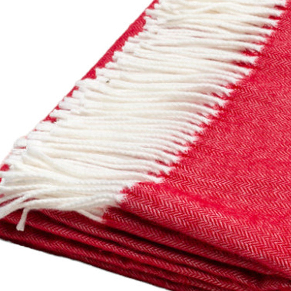 Scarlet Red Soft Acrylic Herringbone Throw Blanket